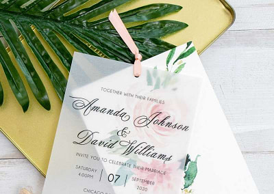 Invito di nozze romantico floreale in carta trasparente WDV0003