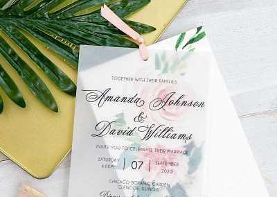 Invito di nozze romantico floreale in carta trasparente WDV0003_1